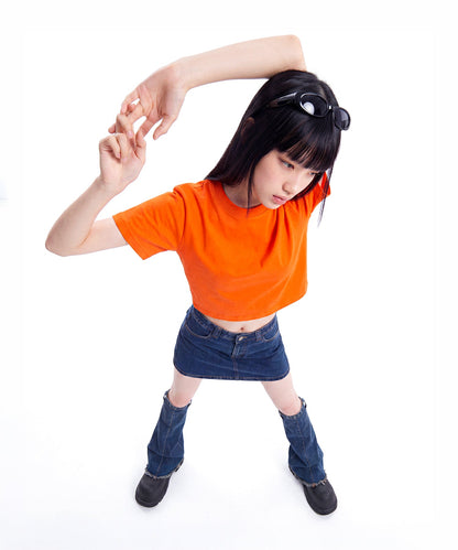 【C Wear シーウエア】 Oversized Crop T-Shirt Orange