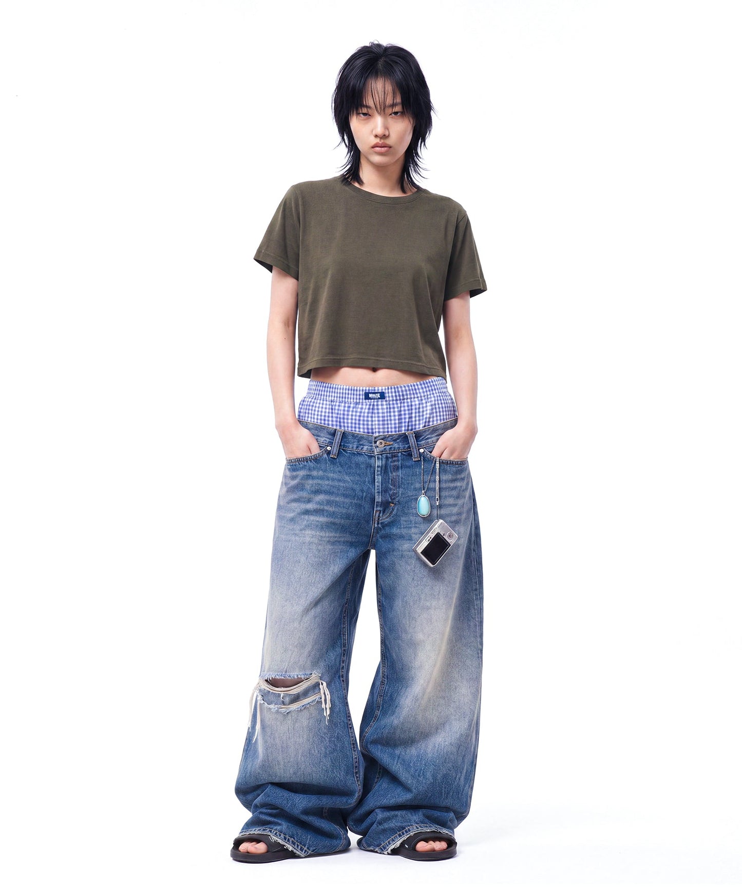 【C Wear シーウエア】 Oversized Crop T-Shirt Khaki
