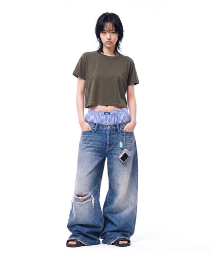 【C Wear シーウエア】 Oversized Crop T-Shirt Khaki