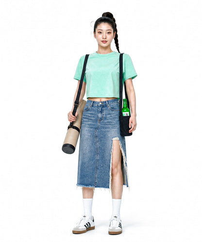 【C Wear シーウエア】 Oversized Crop T-Shirt Mint