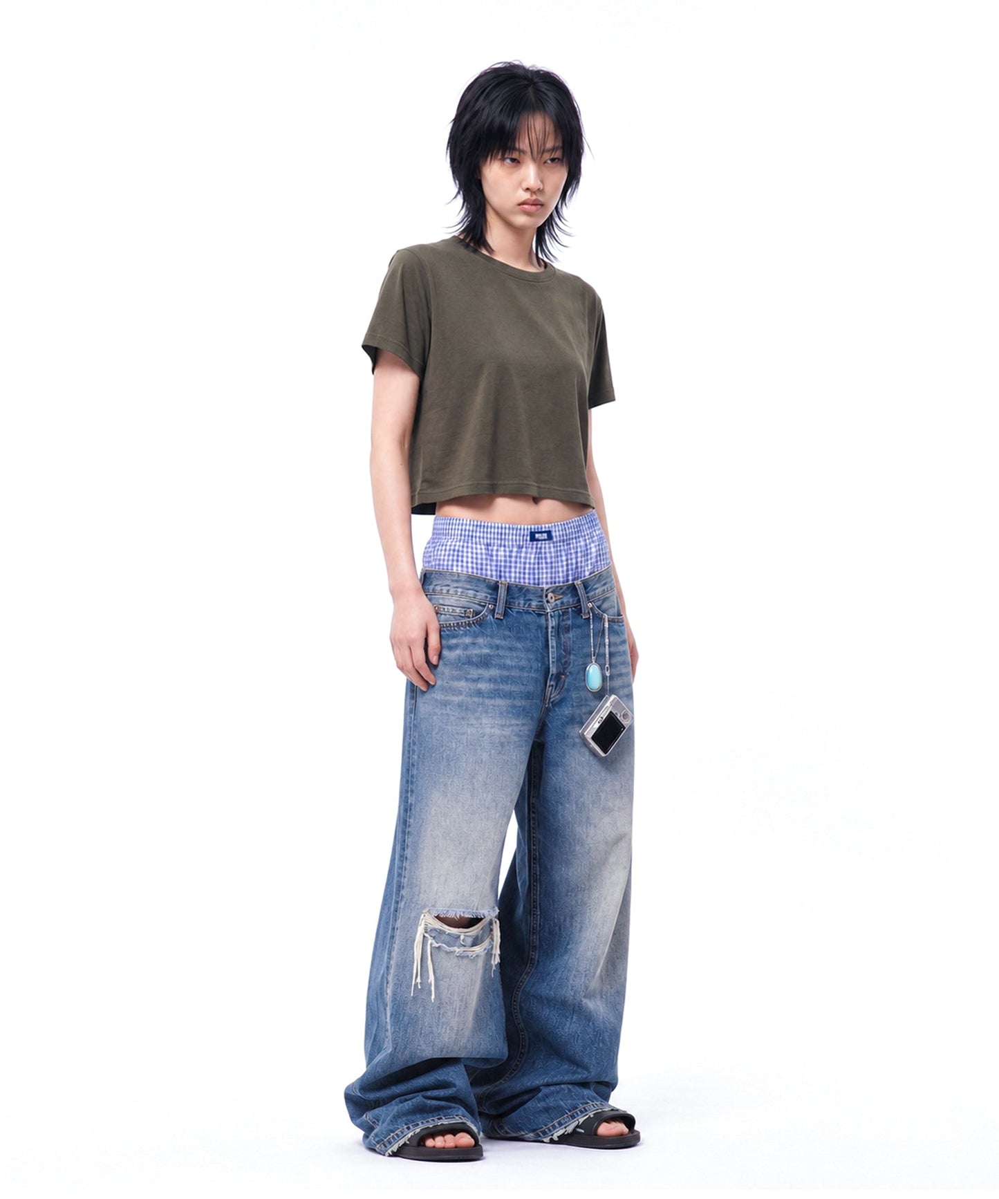 【C Wear シーウエア】 Oversized Crop T-Shirt Khaki
