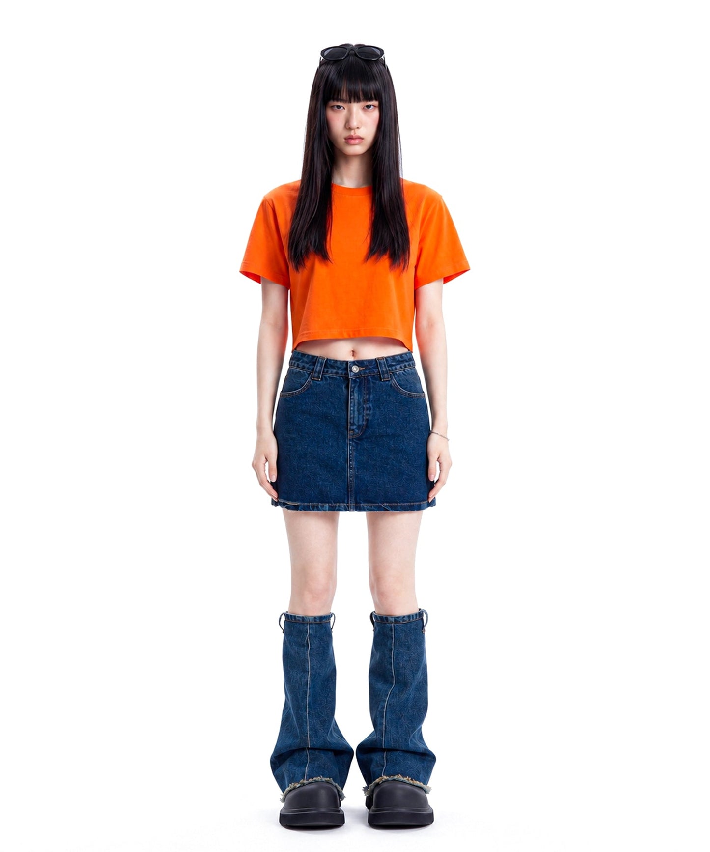【C Wear シーウエア】 Oversized Crop T-Shirt Orange