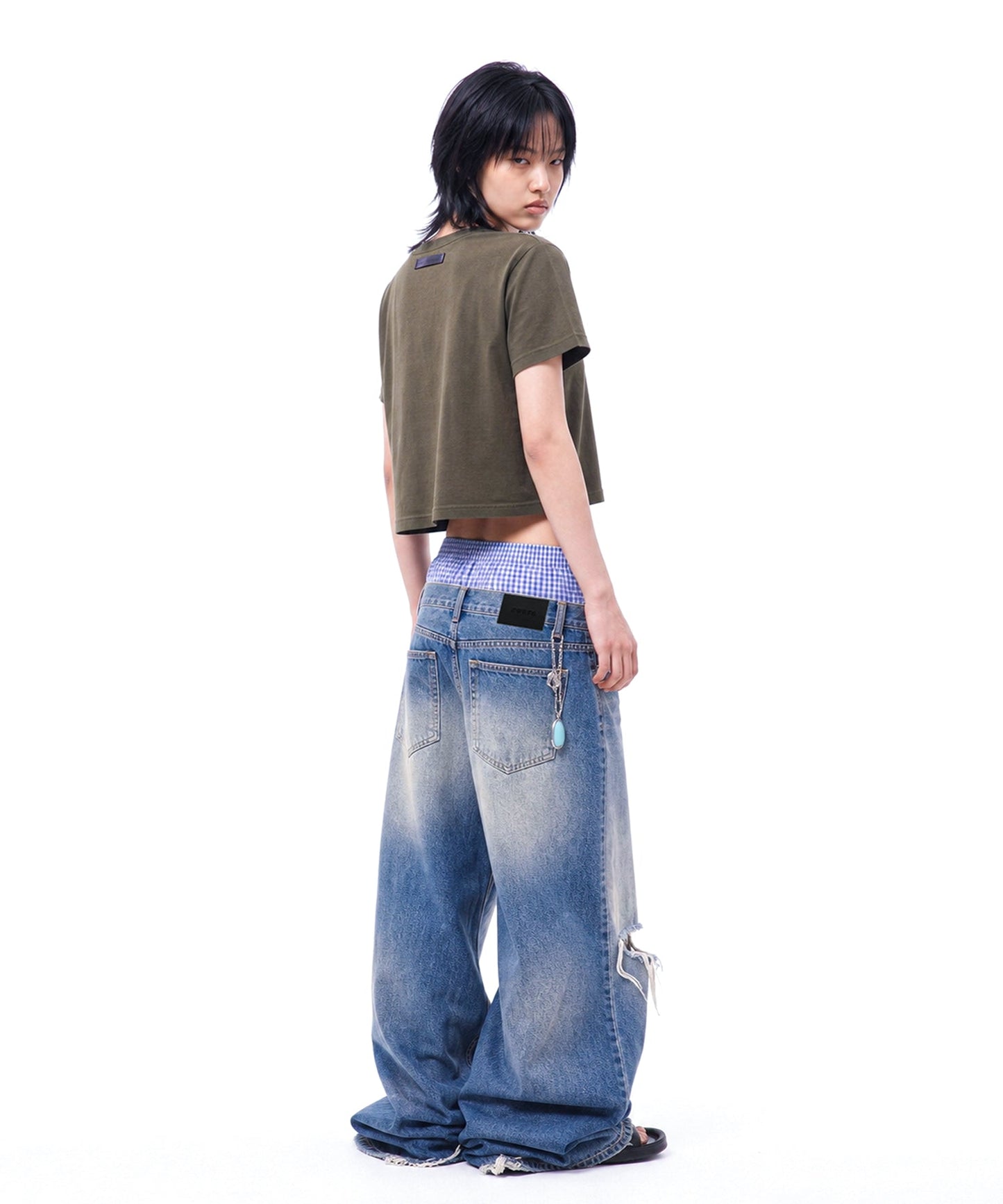 【C Wear シーウエア】 Oversized Crop T-Shirt Khaki