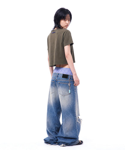 【C Wear シーウエア】 Oversized Crop T-Shirt Khaki