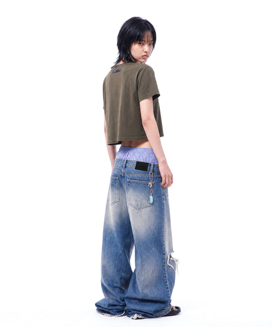 【C Wear シーウエア】 Oversized Crop T-Shirt Khaki