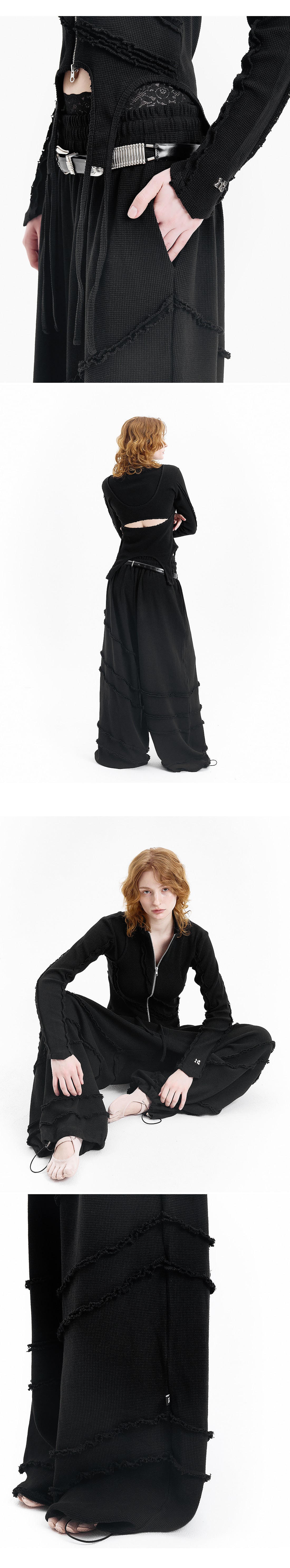 Waffle diagonal decoration pants