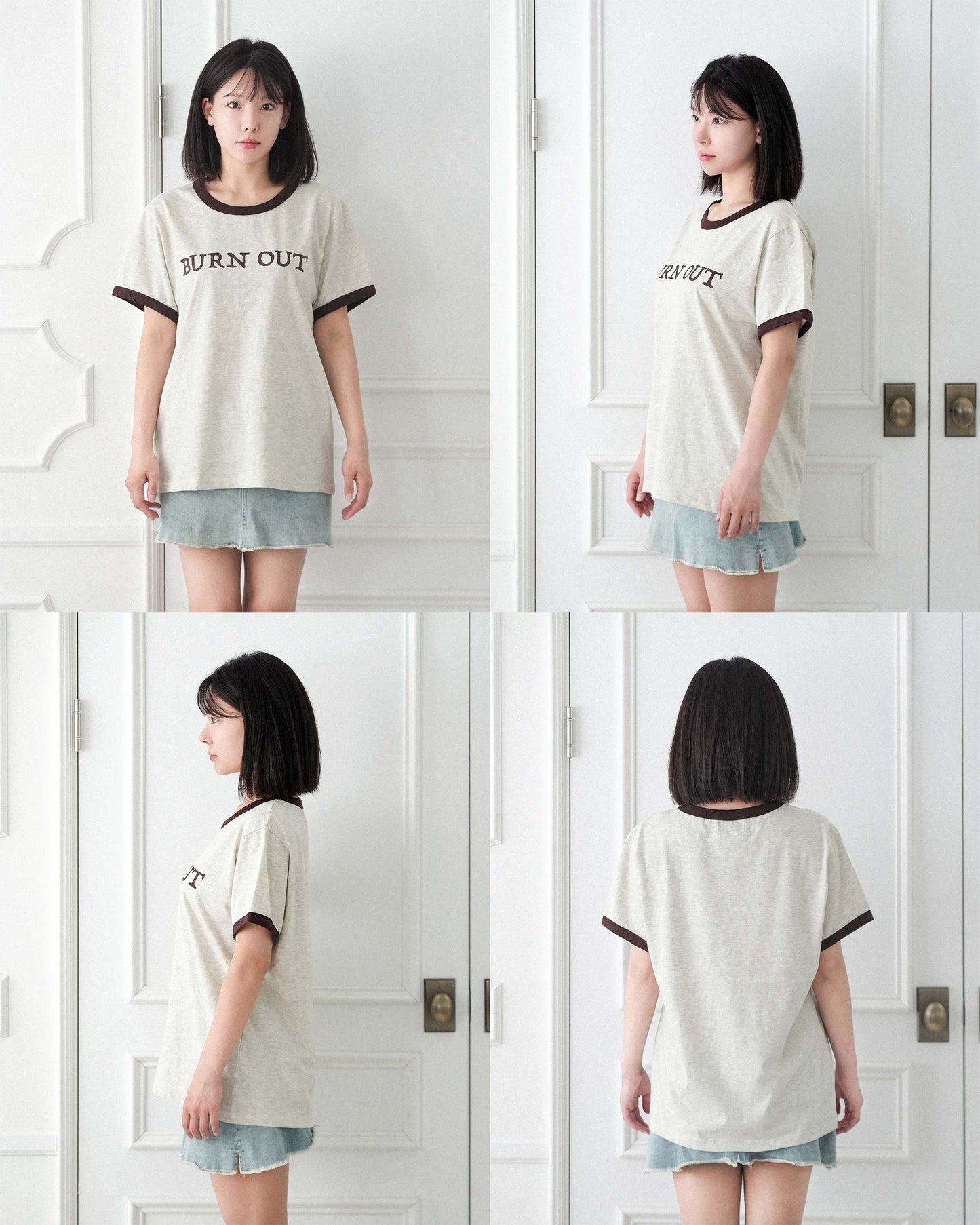 【REVURA レビュ―ラ】BURN OUT FRAY RINGER T-SHIRT OATMEAL / BROWN - UNISEX