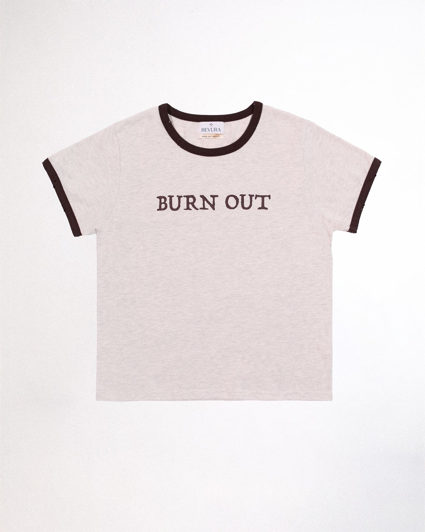 【REVURA レビュ―ラ】BURN OUT FRAY RINGER T-SHIRT OATMEAL / BROWN - UNISEX