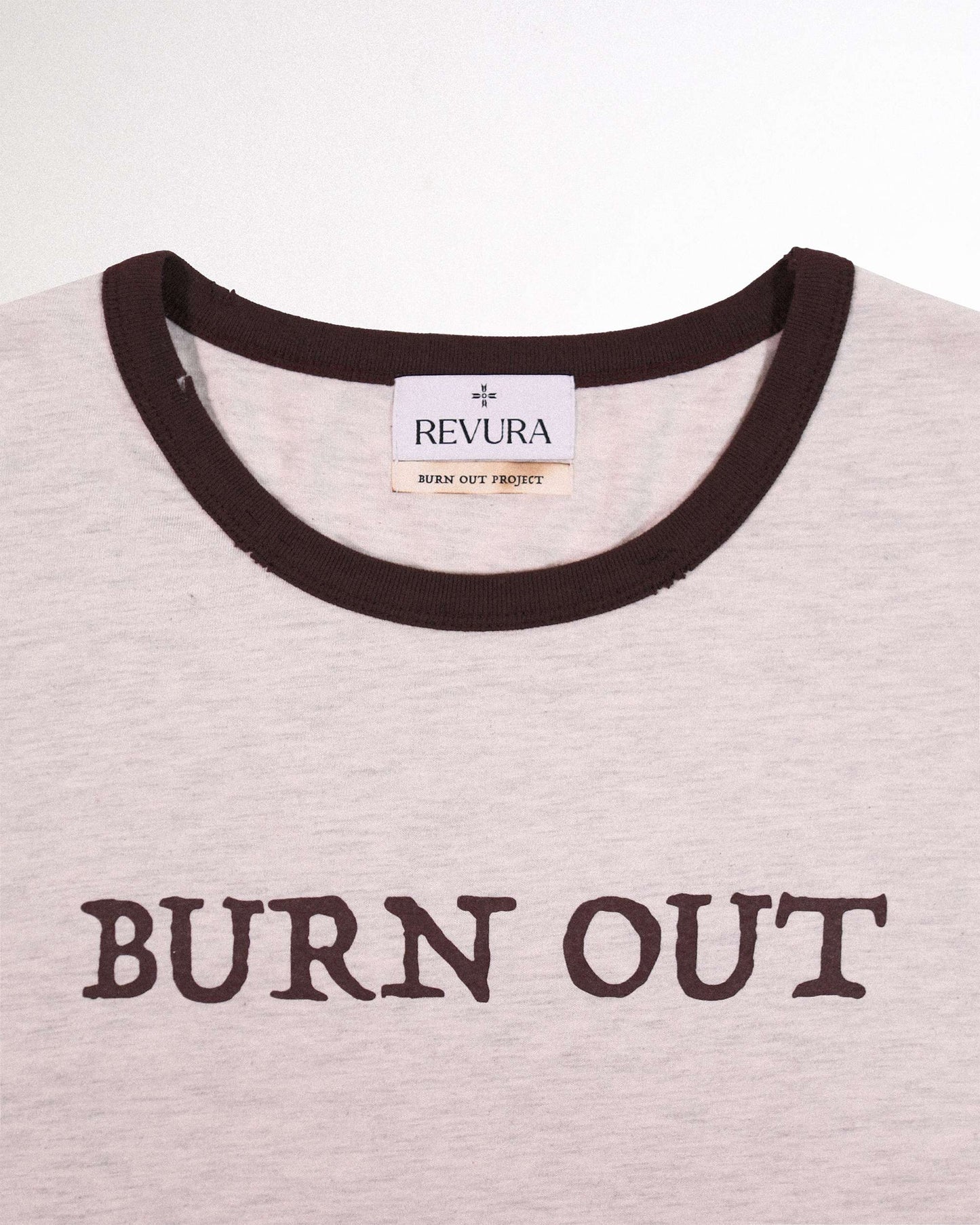 【REVURA レビュ―ラ】BURN OUT FRAY RINGER T-SHIRT OATMEAL / BROWN - UNISEX