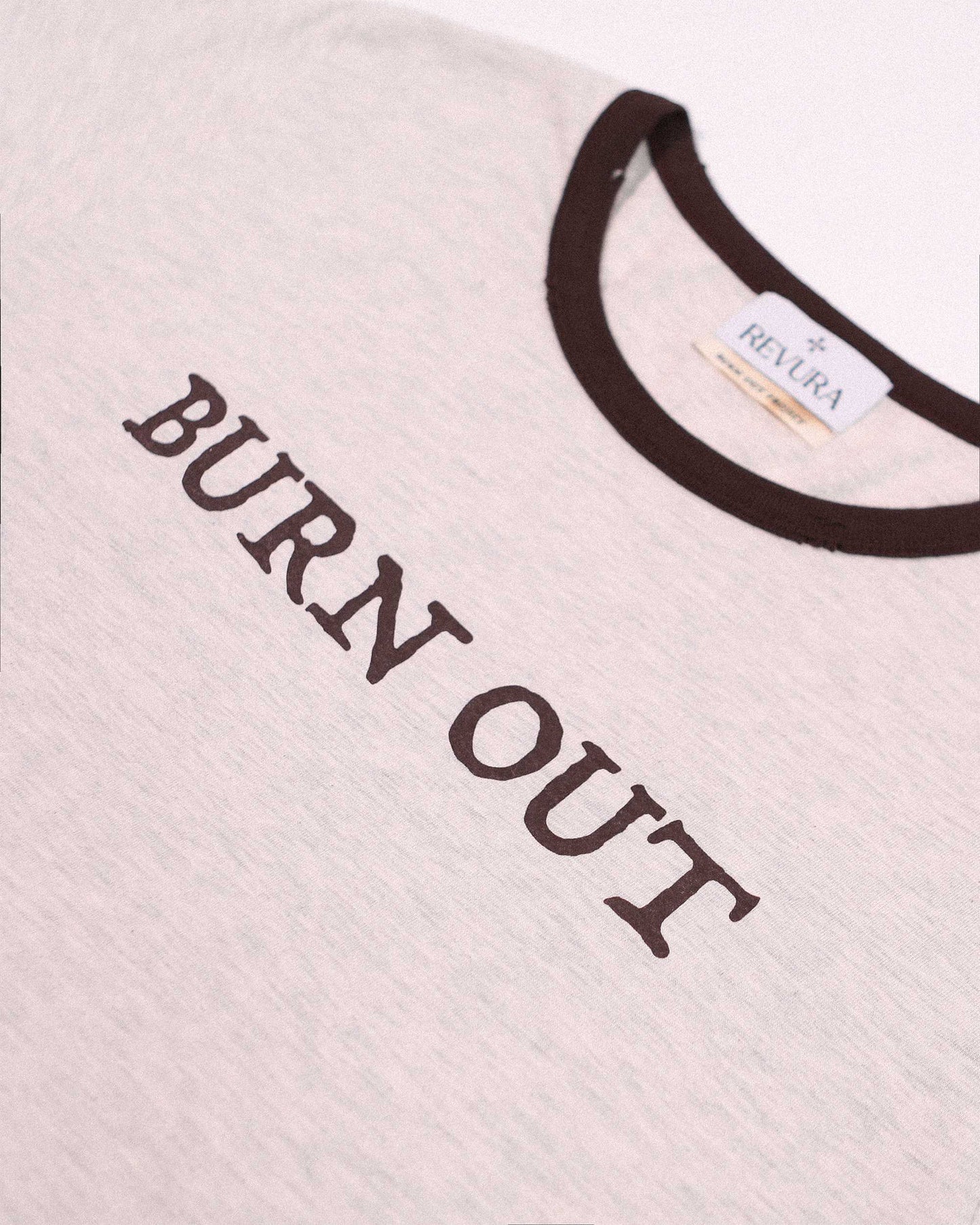 【REVURA レビュ―ラ】BURN OUT FRAY RINGER T-SHIRT OATMEAL / BROWN - UNISEX