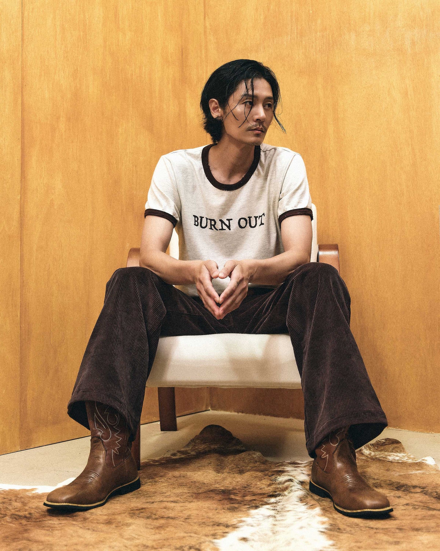 【REVURA レビュ―ラ】BURN OUT FRAY RINGER T-SHIRT OATMEAL / BROWN - UNISEX