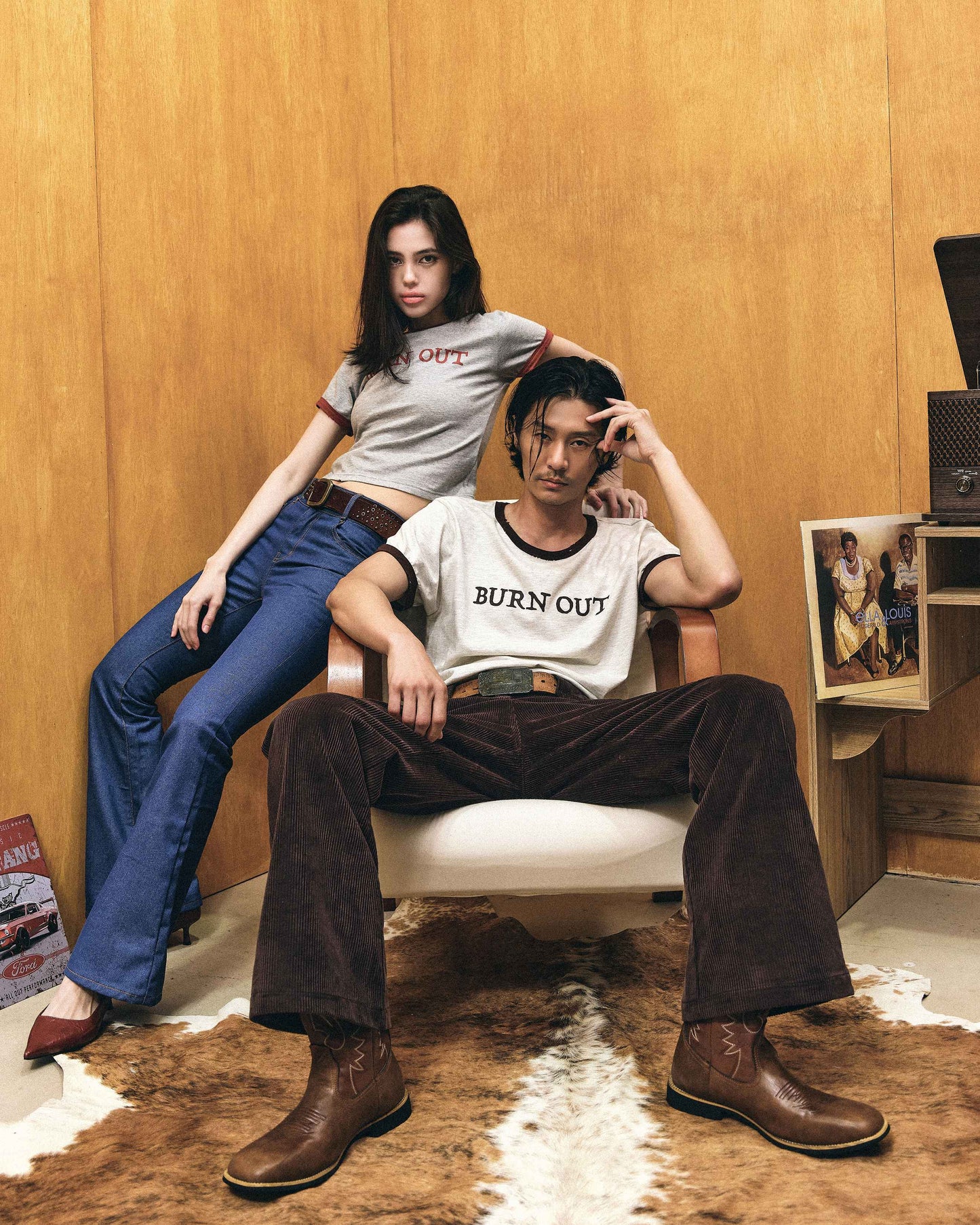 【REVURA レビュ―ラ】BURN OUT FRAY RINGER T-SHIRT OATMEAL / BROWN - UNISEX