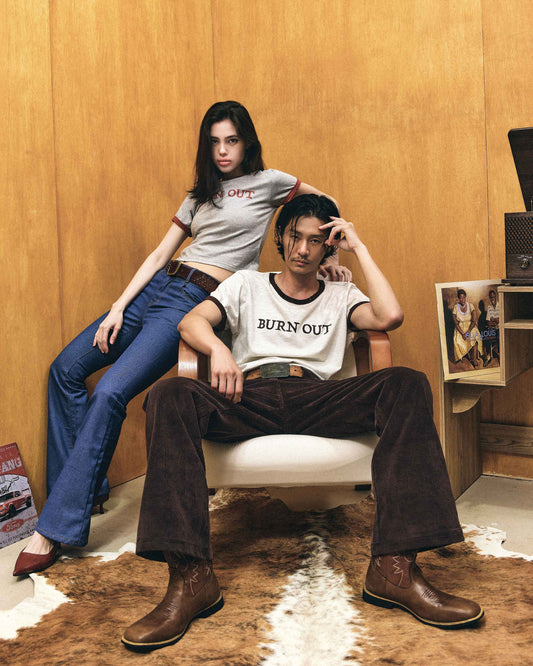 REVURA BURN OUT FRAY RINGER T-SHIRT OATMEAL / BROWN - UNISEX