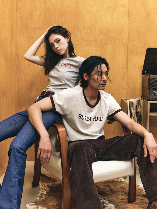 REVURA BURN OUT FRAY RINGER T-SHIRT OATMEAL / BROWN - UNISEX