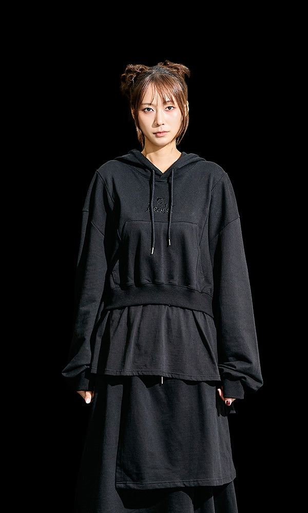 【Reculer レキュリー】Layered Hoodie Black