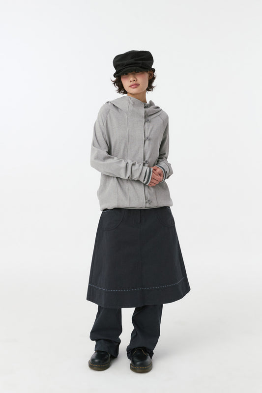 RAGLAN BUTTON HOODED ZIP-UP, GRAY