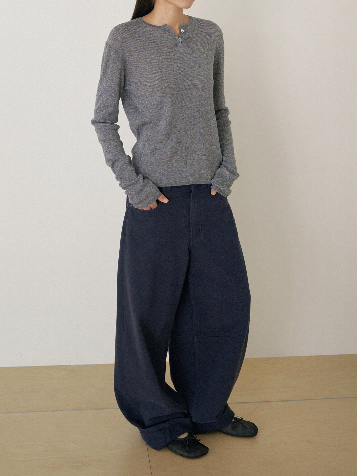 Henley Neck Pullover - Gray 8