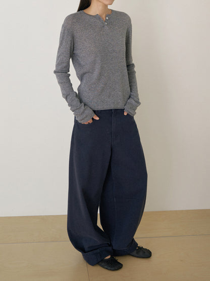 Henley Neck Pullover - Gray 8