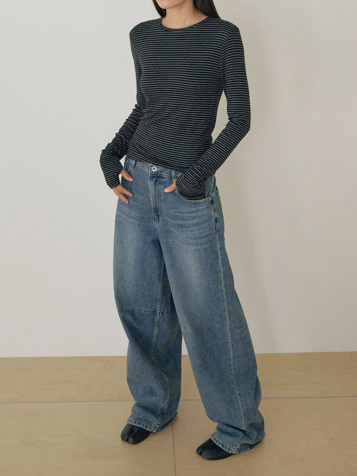 Rib Stripe Long Sleeve - Black 3
