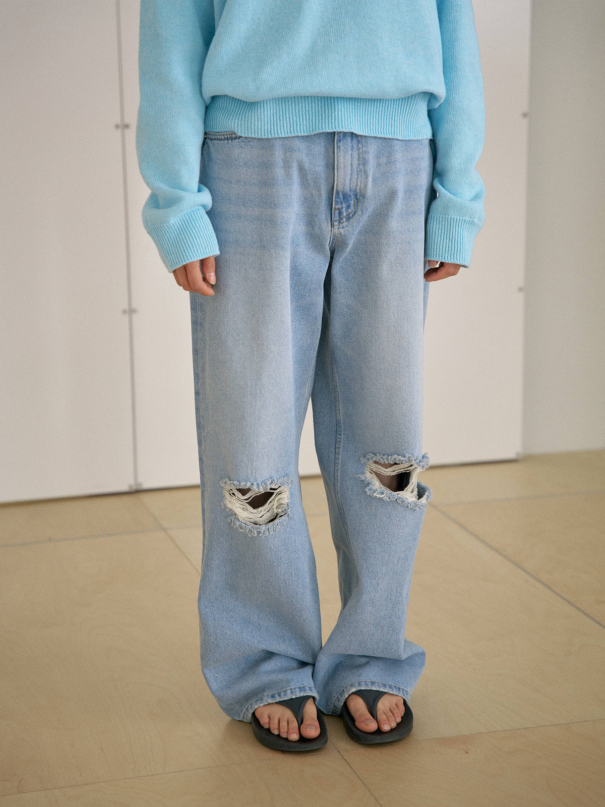 MARAN Knee Damage Denim Pants - Light Indigo 商品画像14/21