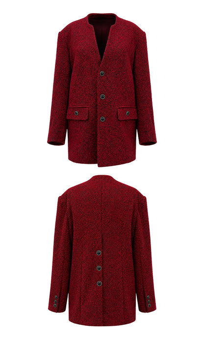 Reculer Lapelless tweed jacket(レッド) 商品画像5/6