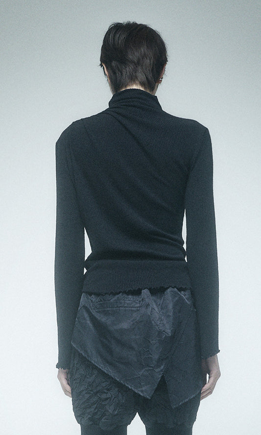 【Reculer レキュリー】Cowl string coloration draped T-shirt Black