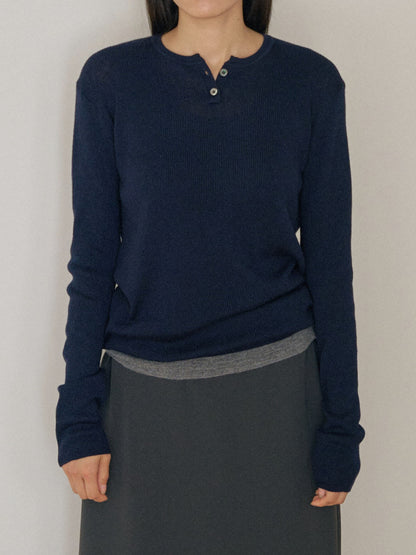 Henley Neck Pullover - Navy 1