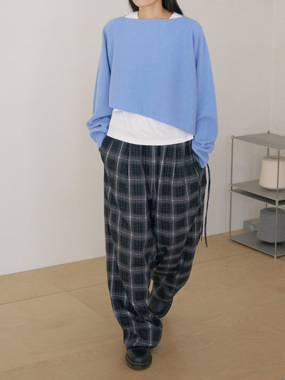 Unbalanced Boat Neck Pullover - Blue 6