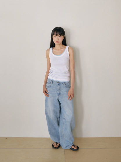 Curved Denim Pants - Light Indigo 11