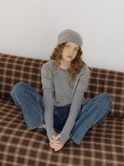 Cutoff Short Sleeve Pullover - Gray 3