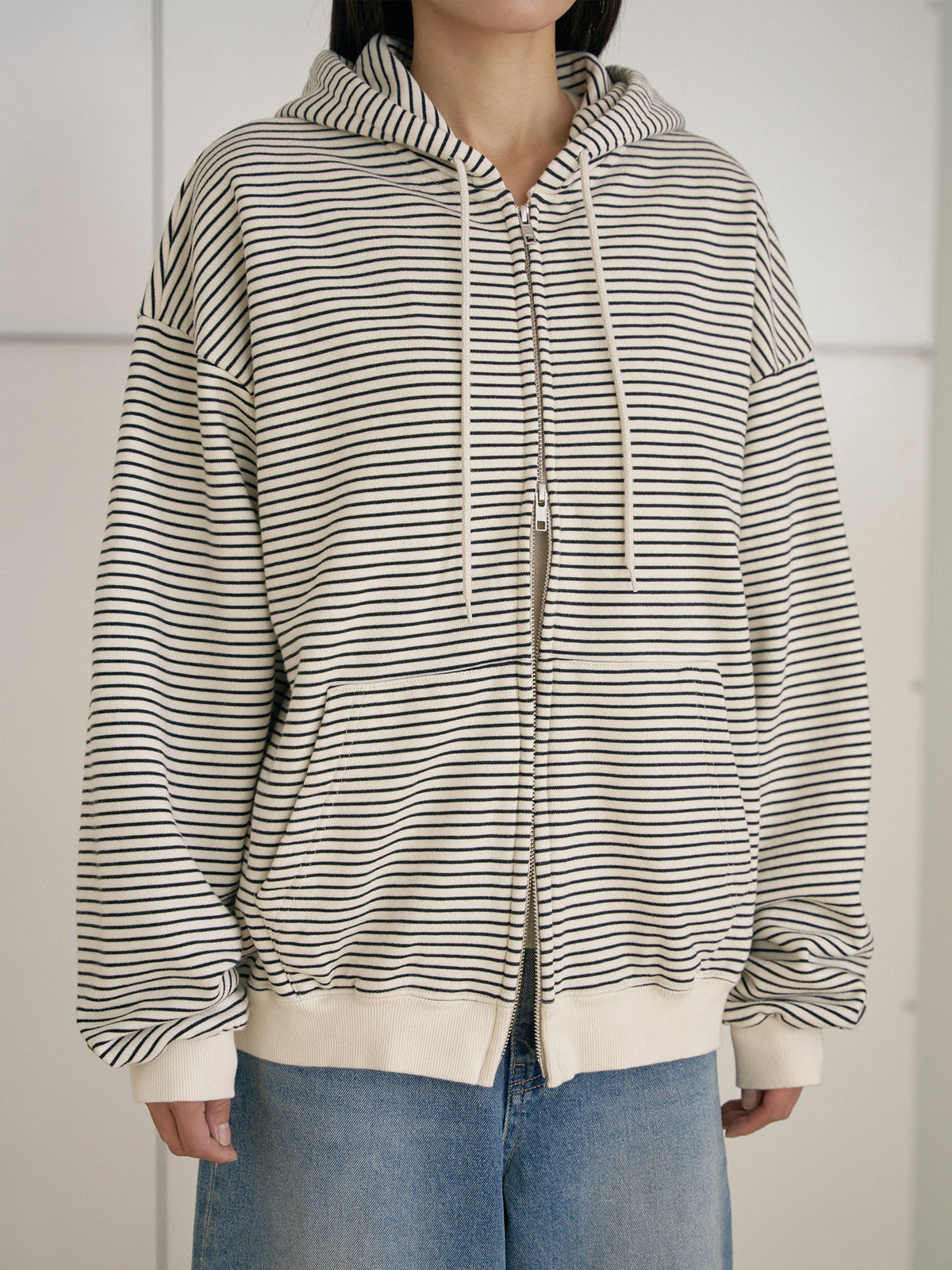 Stripe Hoodie Zip-up - Ivory 10