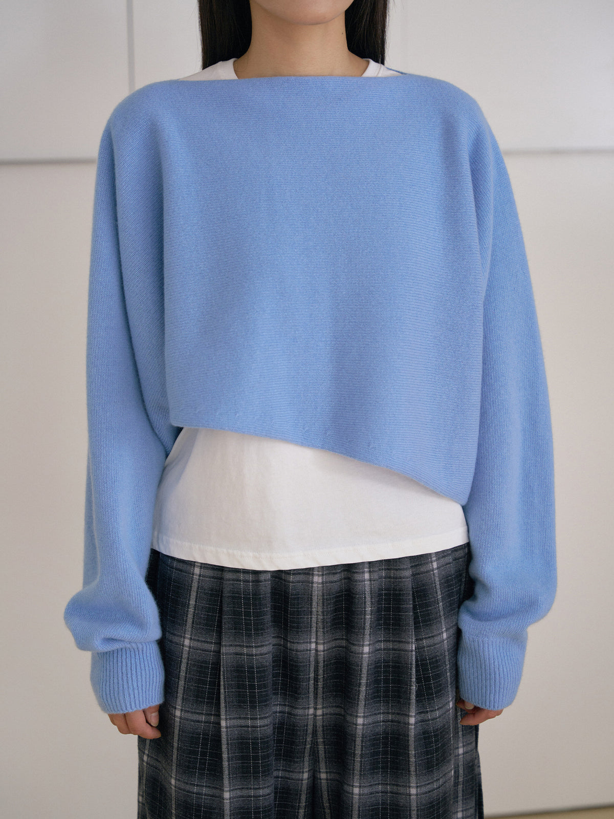 Unbalanced Boat Neck Pullover - Blue 8