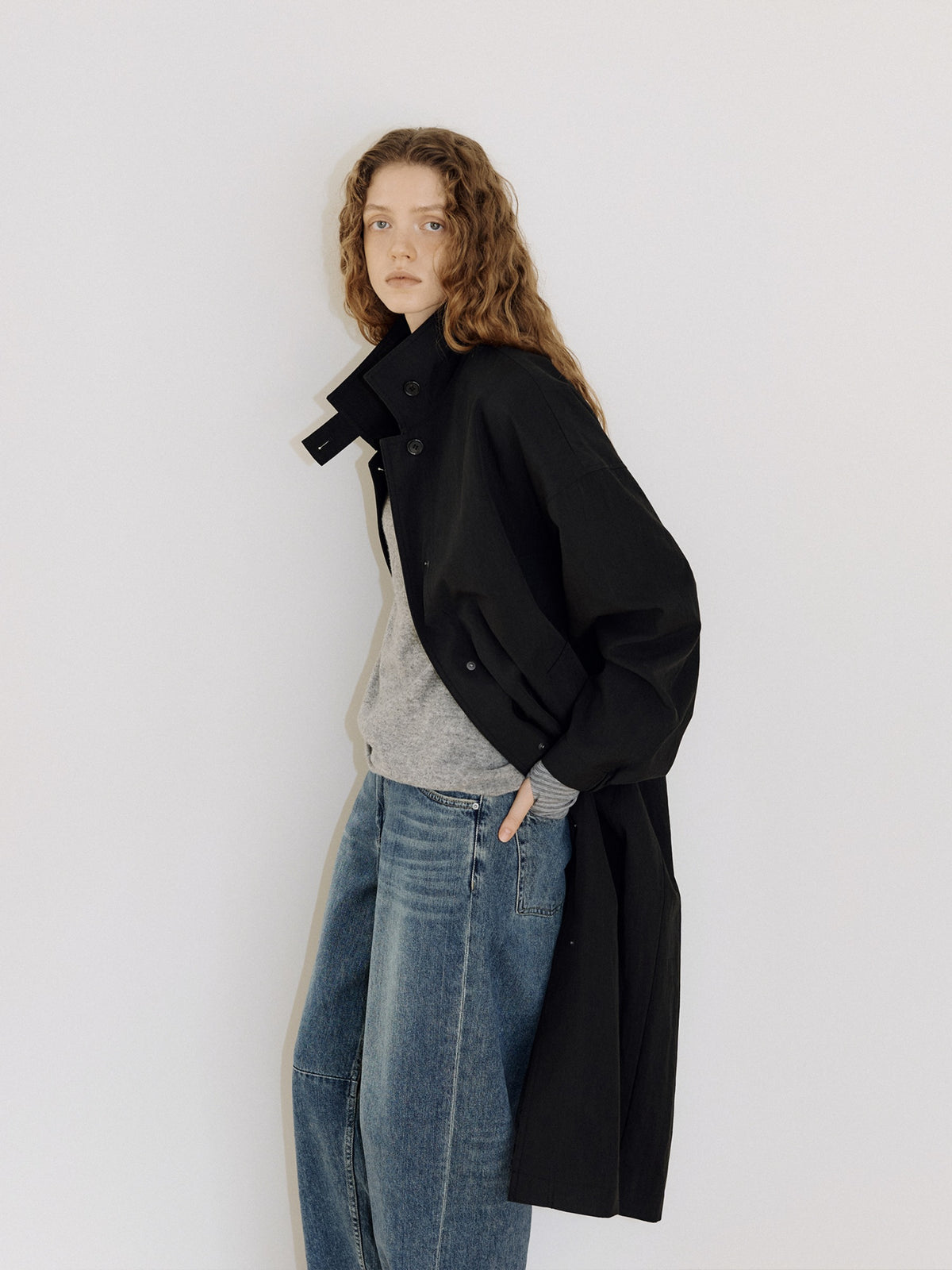 High Neck Trench Coat - Black 1