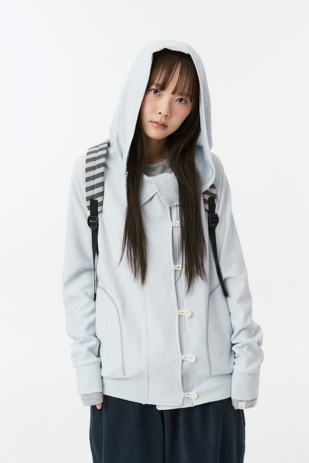 RAGLAN BUTTON HOODED ZIP-UP, SKY BLUE