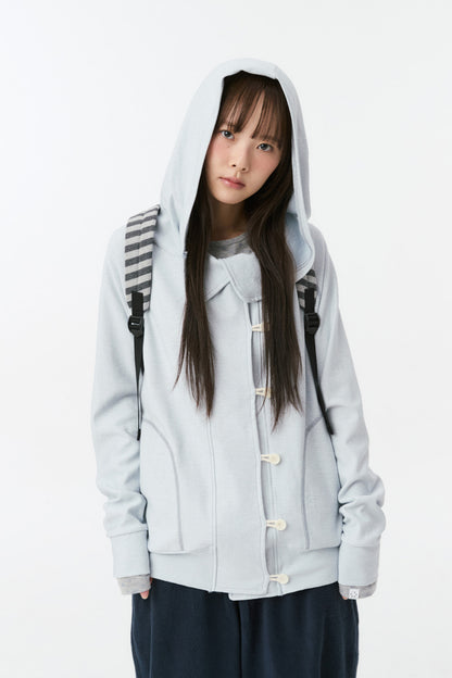 RAGLAN BUTTON HOODED ZIP-UP, SKY BLUE