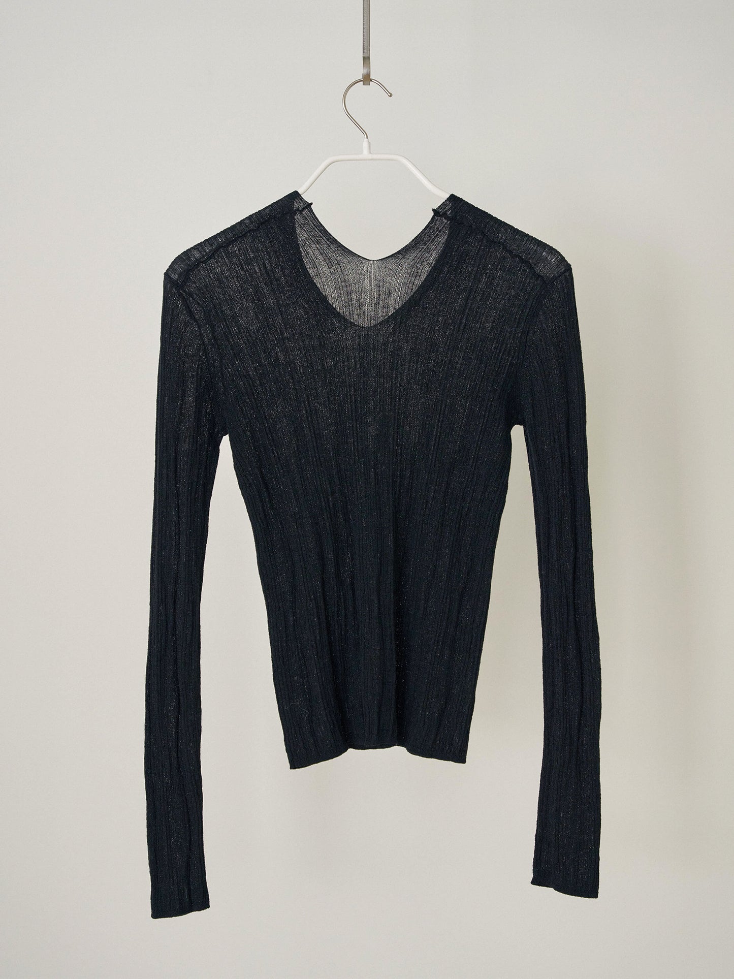 Multi Rib V-neck Pullover - Black