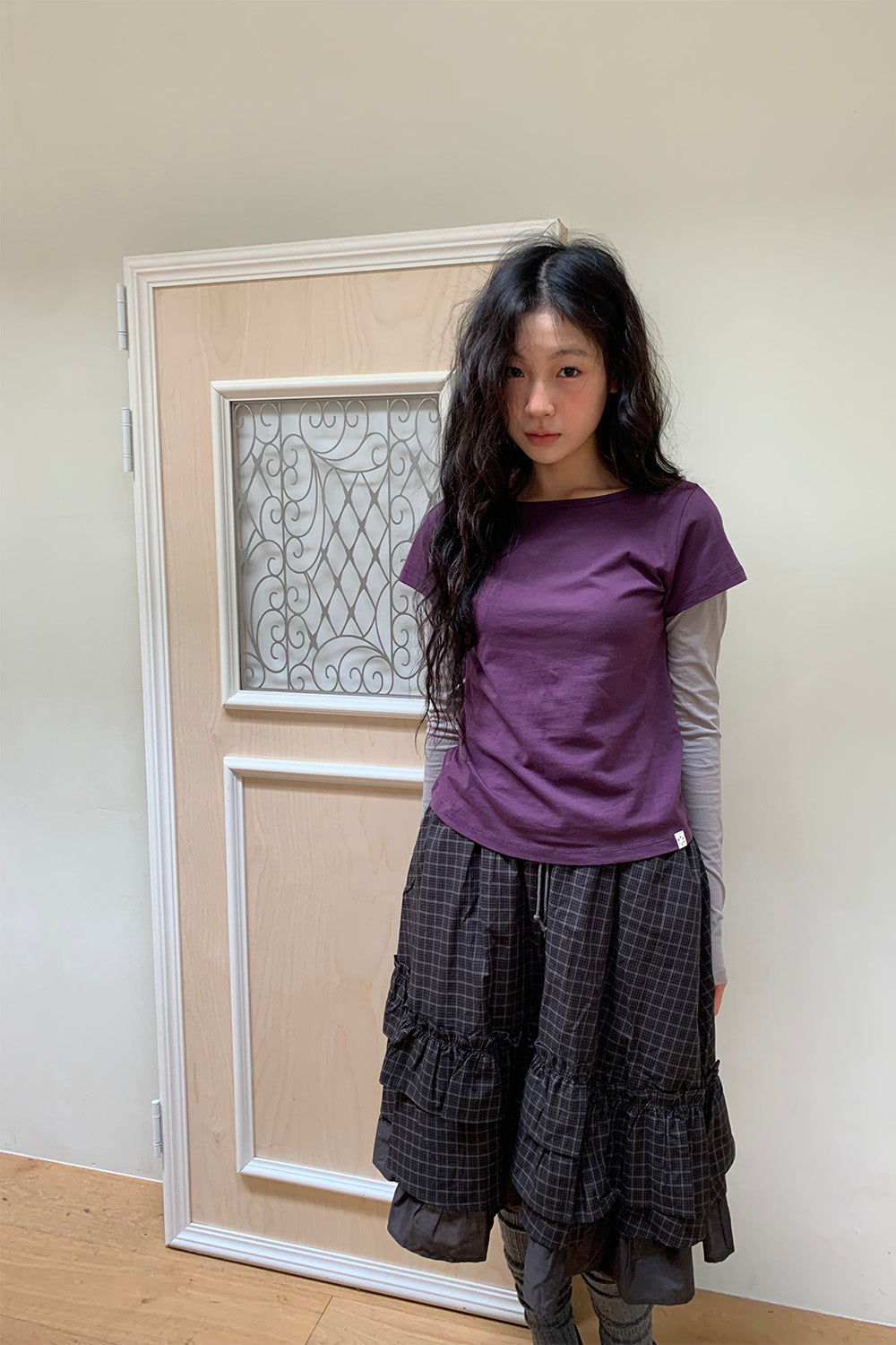 FLORAL LABEL LAYERED T-SHIRT, PURPLE