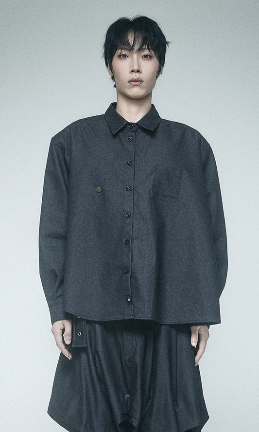 【Reculer レキュリー】Draping Basic long shirts Like denim Black