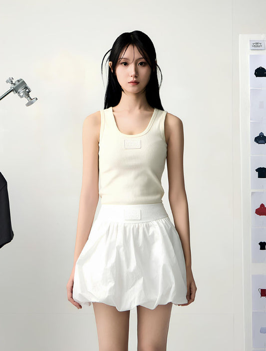 LOGO PATCH COTTON SLIM SLEEVELESS -IVORY