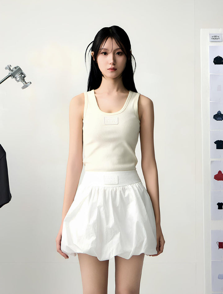 LOGO PATCH COTTON SLIM SLEEVELESS -IVORY 