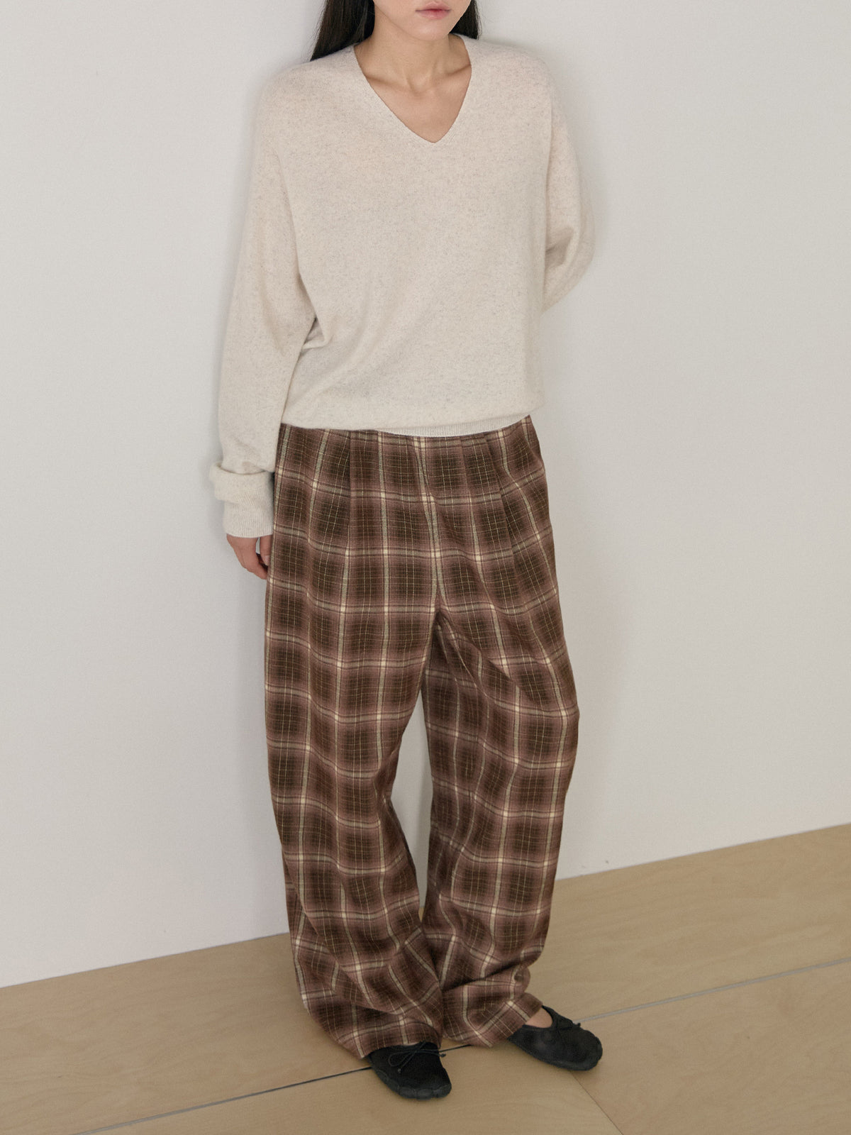 Side String Check Pants - Brown 4