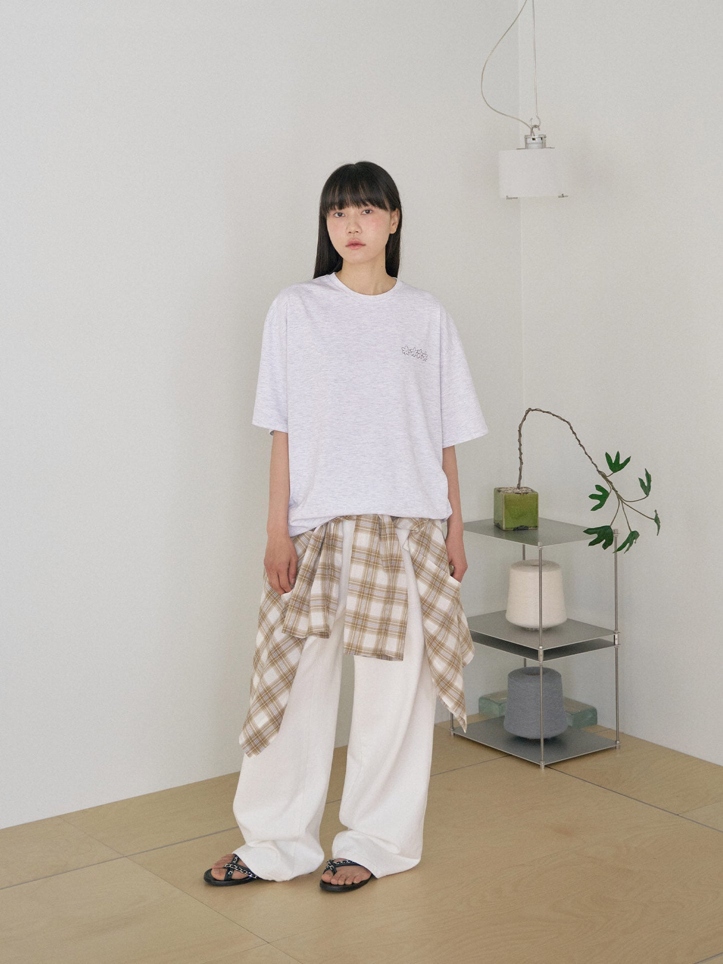 Flower Printing Short Sleeve - Light Gray