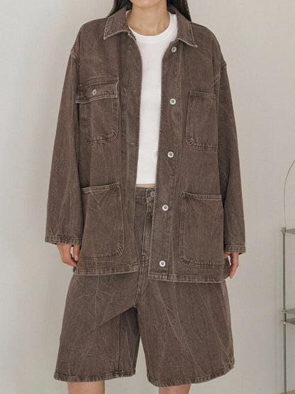Brown Crack Coverall Jacket - Brown 1