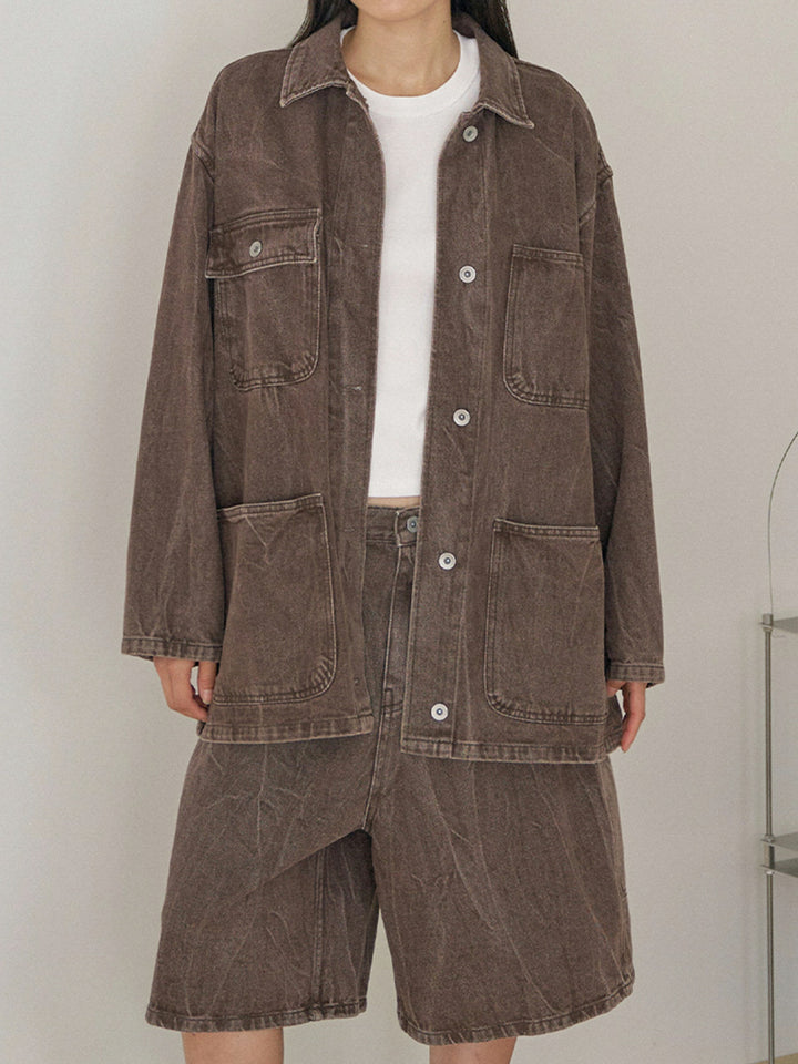 【MARAN】Brown Crack Coverall Jacket - Brown