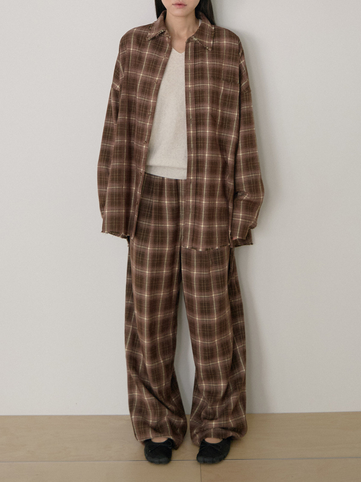 Side String Check Pants - Brown 8