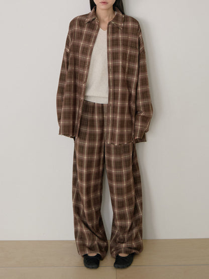 Side String Check Pants - Brown 8