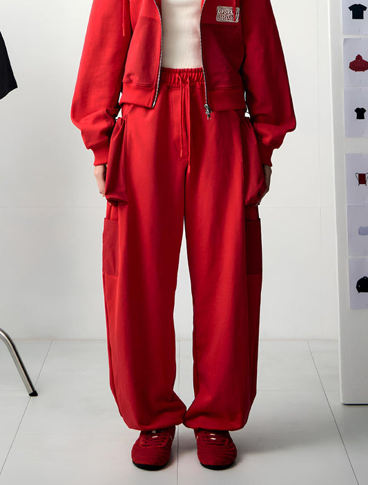 PATCH POCKET COTTON WOMAN SWEAT PANTS -RED