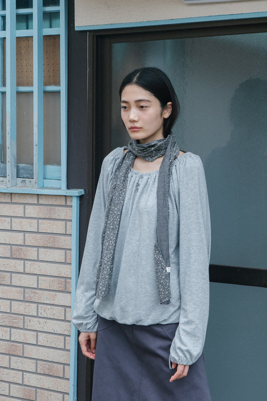 [9/28予約配送] STRING BOAT NECK JERSEY BLOUSE, GRAY