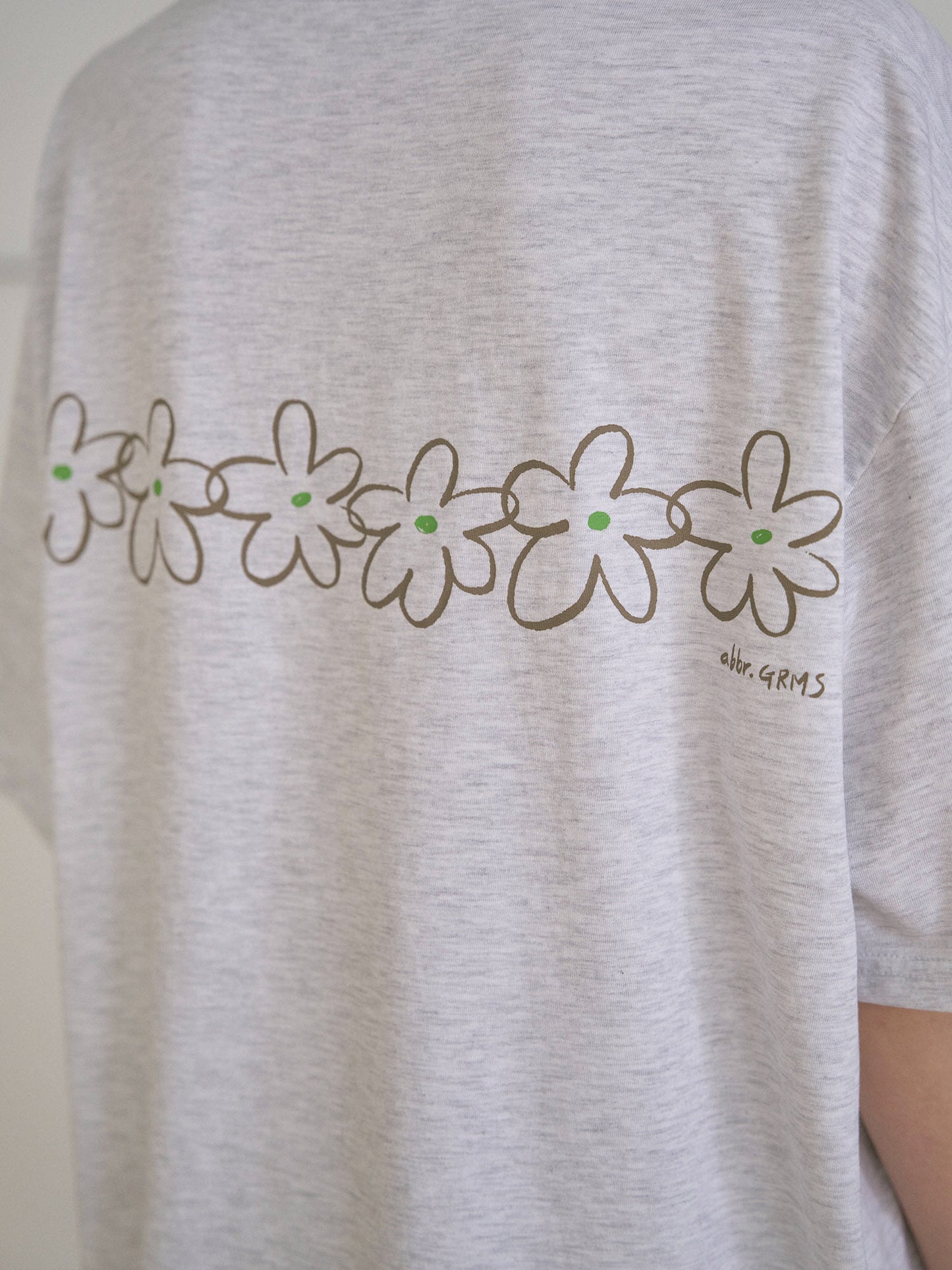 Flower Printing Short Sleeve - Light Gray