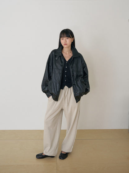 Wave V-neck Rib Cardigan - Black 9